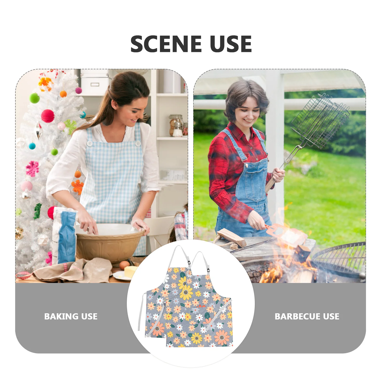 

2pcs For Kitchen Cotton Linen Flower Prints Washable Reusable Cooking For Women Chef Working Apron Household Decorative Apron