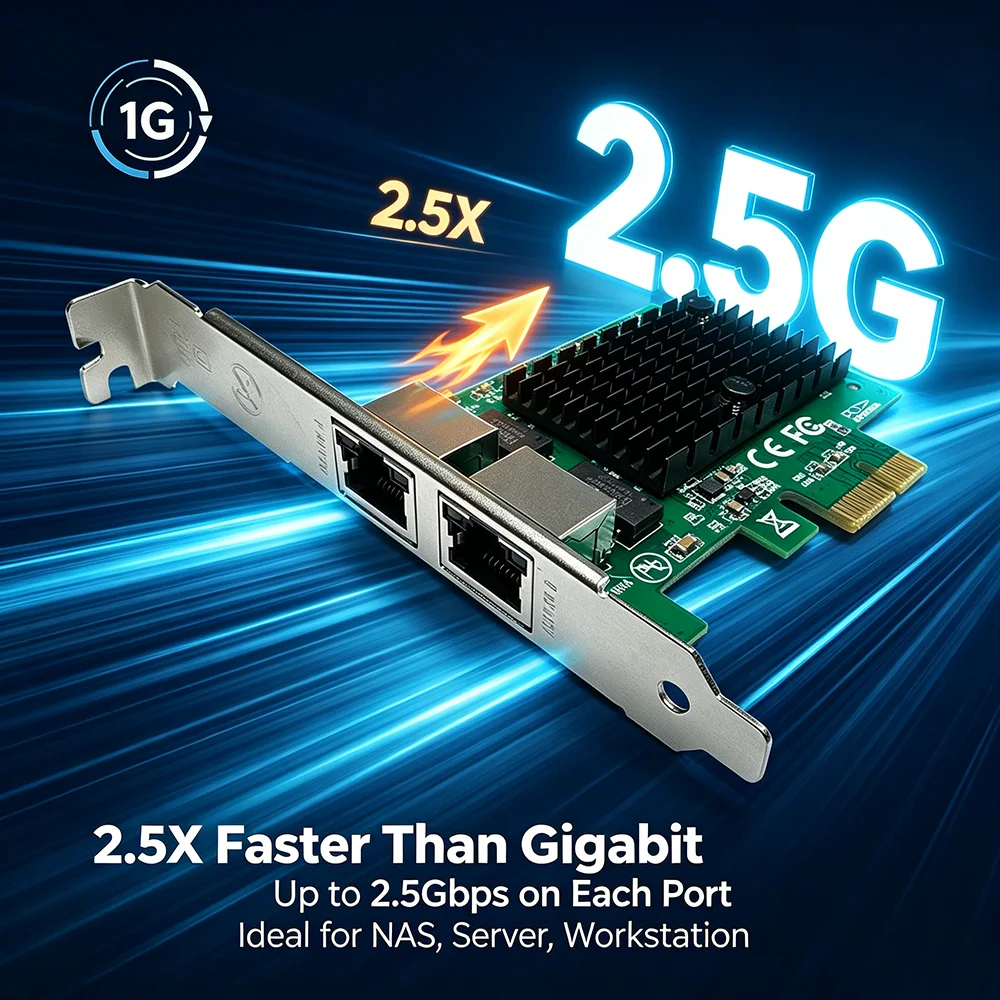 2/1 Ports PCIE NIC Card 2.5G RTL8125 PCIE To RJ45 Dual Port RJ45 Network Card Gigabit Ethernet PCI Express X1 X4 X8 X16 Adapter