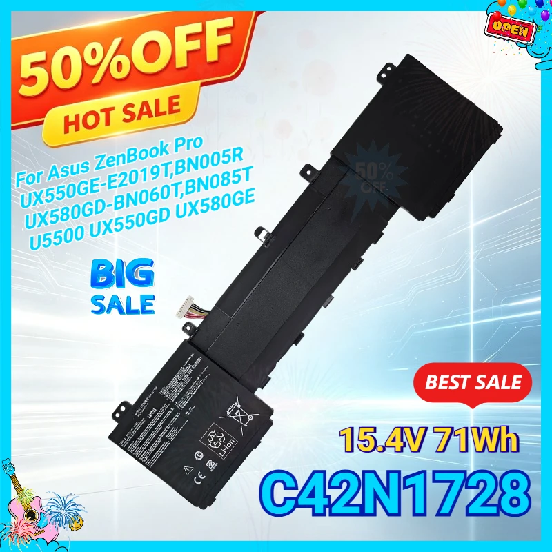 New C42N1728 71Wh Laptop Battery for Asus ZenBook Pro UX550GE-E2019T BN005R UX580GD-BN060T BN085T UX550GD U5500 UX580GE 4ICP5/41