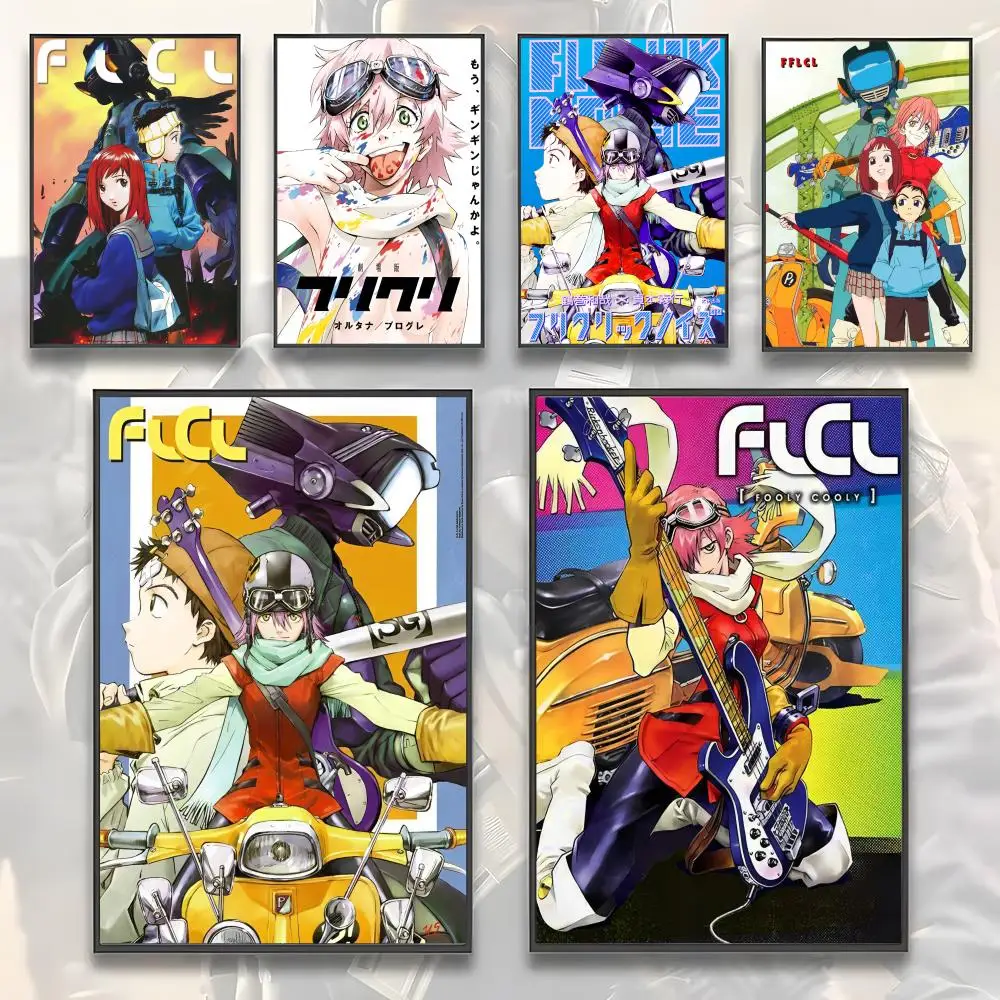 Anime Flcl Poster HD-Kunstposter, selbstklebend, für die Wand, wasserfest, für Zuhause, Wohnzimmer, Schlafzimmer, Bar, ästhetische Dekoration