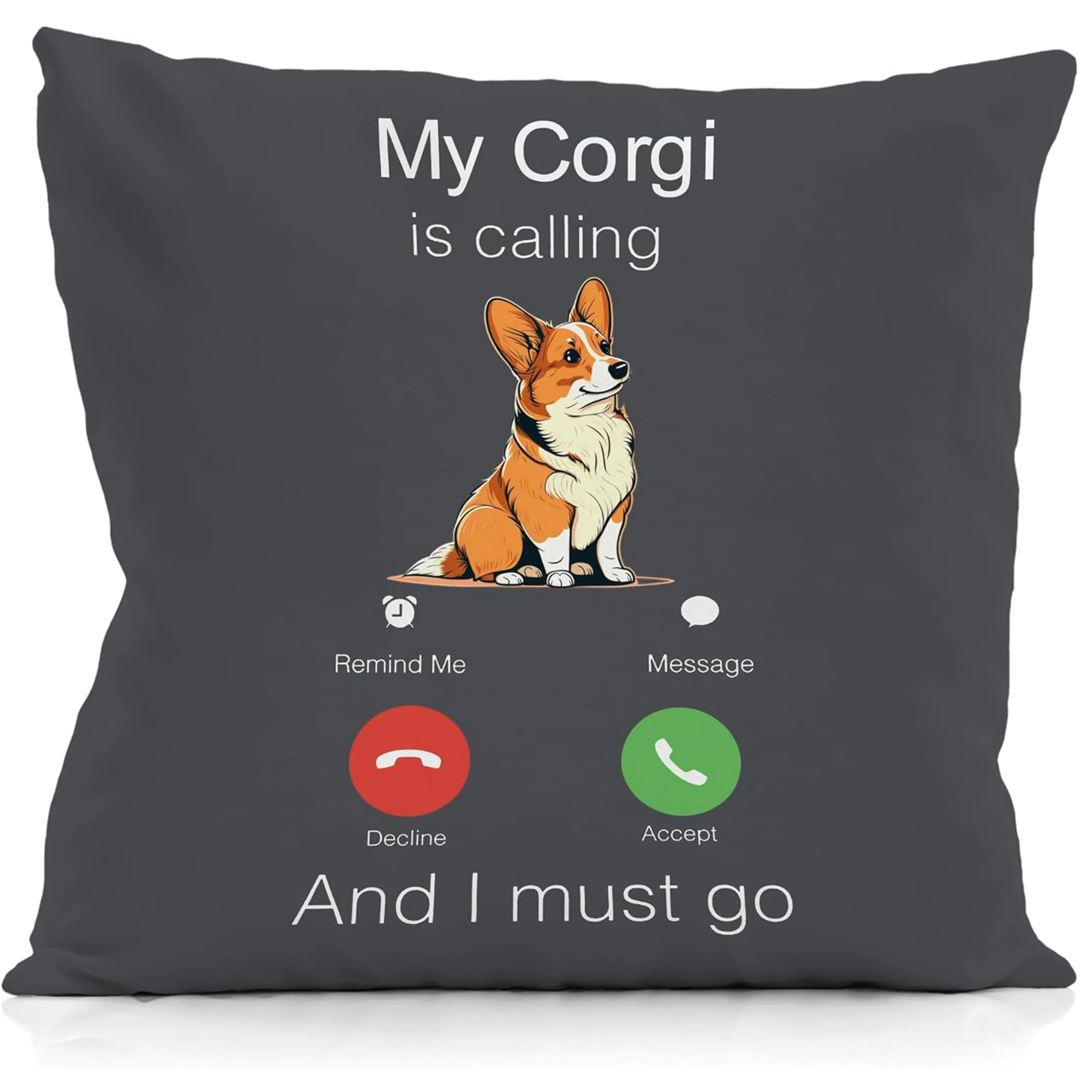 Funny Corgi Is Calling Double-Sided Pillowcase, Cute Dog Lover Pattern Cushion Cover with Zipper, Washable Decor Case for Sofa