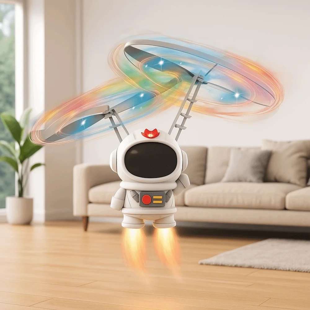 Cartoon Spaceman USB Charging Flying Robot Dual Wings Lights Spinning Gyro Colorful Luminous Fingertip Gyro Outdoor Play