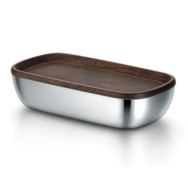 Desktop Storage Box – Stainless Steel + Black Walnut Wood, 2-Tier Multipurpose Organizer Tray