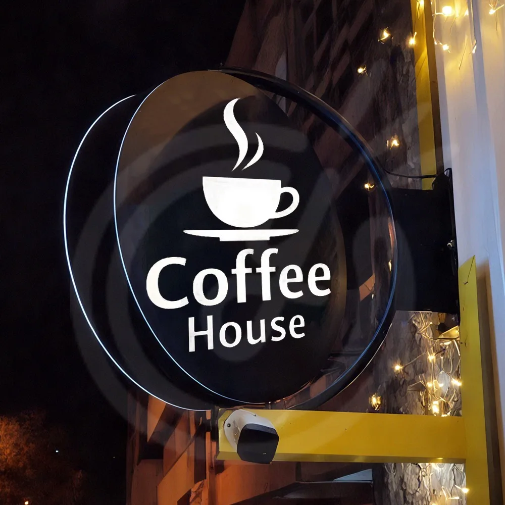 맞춤형 360도 회전 라이트 박스 아크릴 LED 매장 전면용 양면 원형 박스 야외 방수 걸이 간판