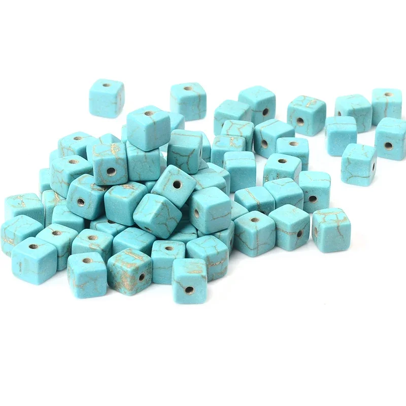 Square Blue White Natural Stone Beads Loose Spacer Blue White Turquoises Beads Nature Stone Beads For jewelry make