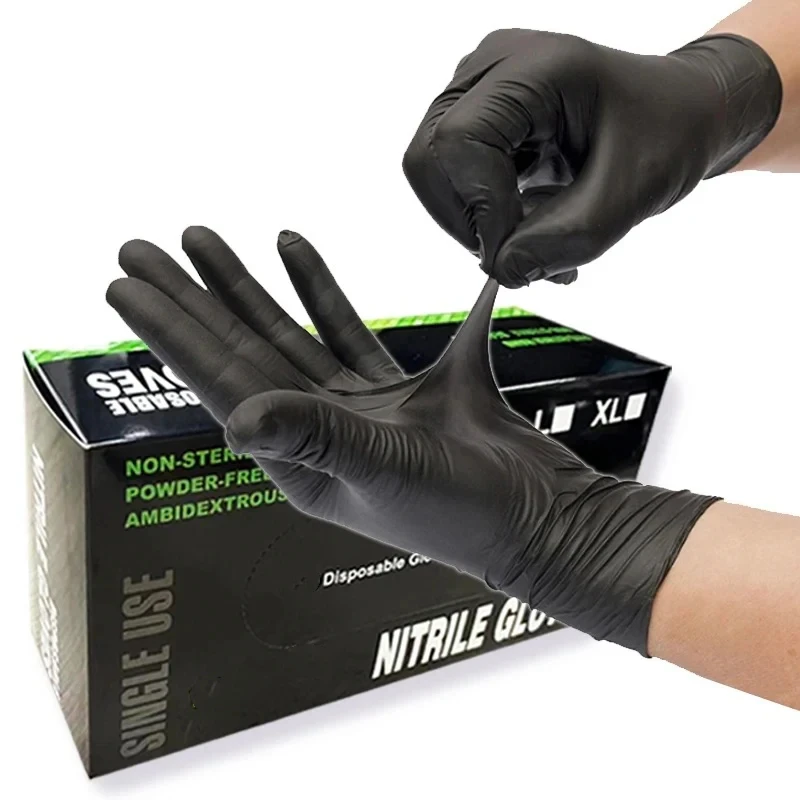 

Black Nitrile Disposable Gloves Heavy Duty Industrial Grade Cleaning Gloves Latex Free Tattoo Salon Nail Mechanic Working Gloves
