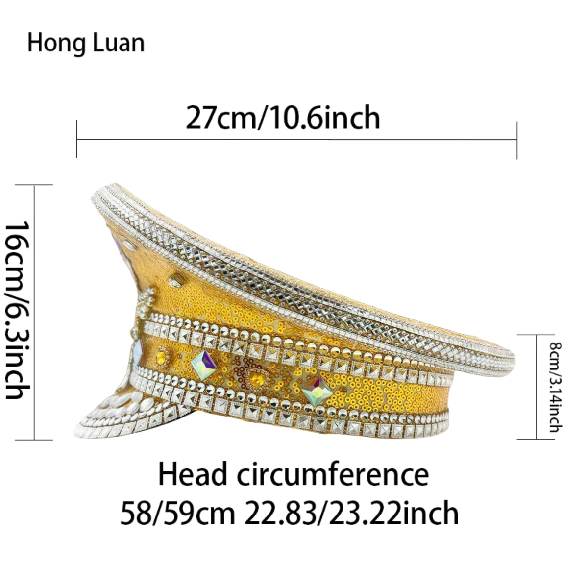 HongLuan 빈티지 골든 스팀펑크 캡틴 모자 빌딩 맨 축제 여성용 라인스톤 - 군용 액세서리 & 남성용 모자