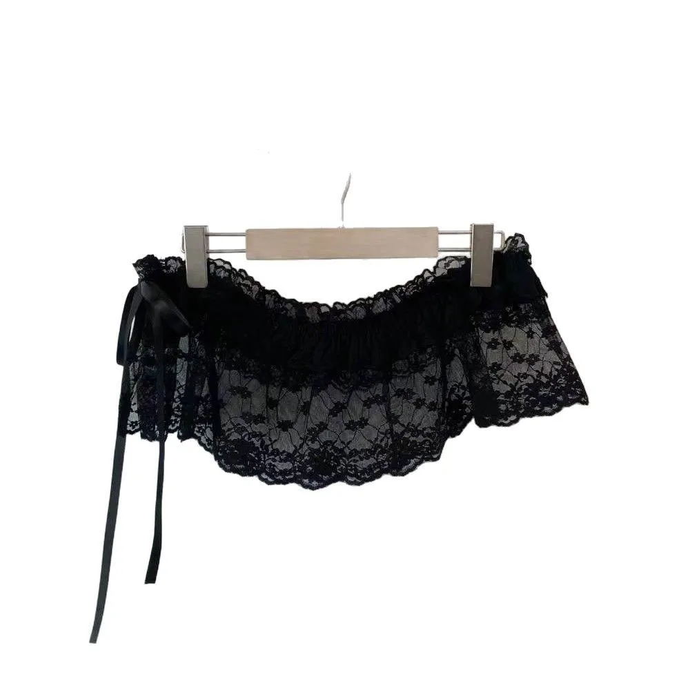 

Fashion Y2k Lace Mini Skirt Lolita Short Gauze Skirt High Waist Flower Ruffled Edge Skirt Girl