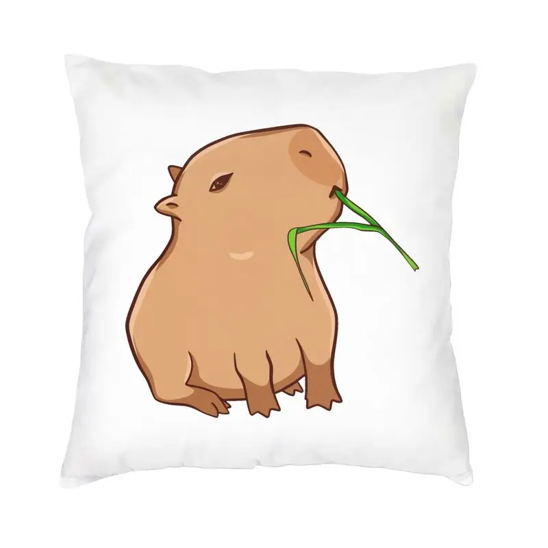 Capybara With A Leaf Eat Your Greens Cushion Cover Sofa Decoration Square Throw Pillow Cover 40x40