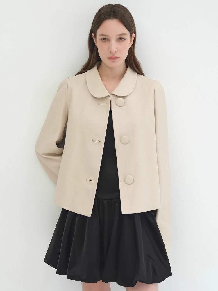 カジュアルクロップド本革ジャケット女性のための春秋ハイエンドシンプルなシングルブレスト固体ソフトリアルシープスキンコート