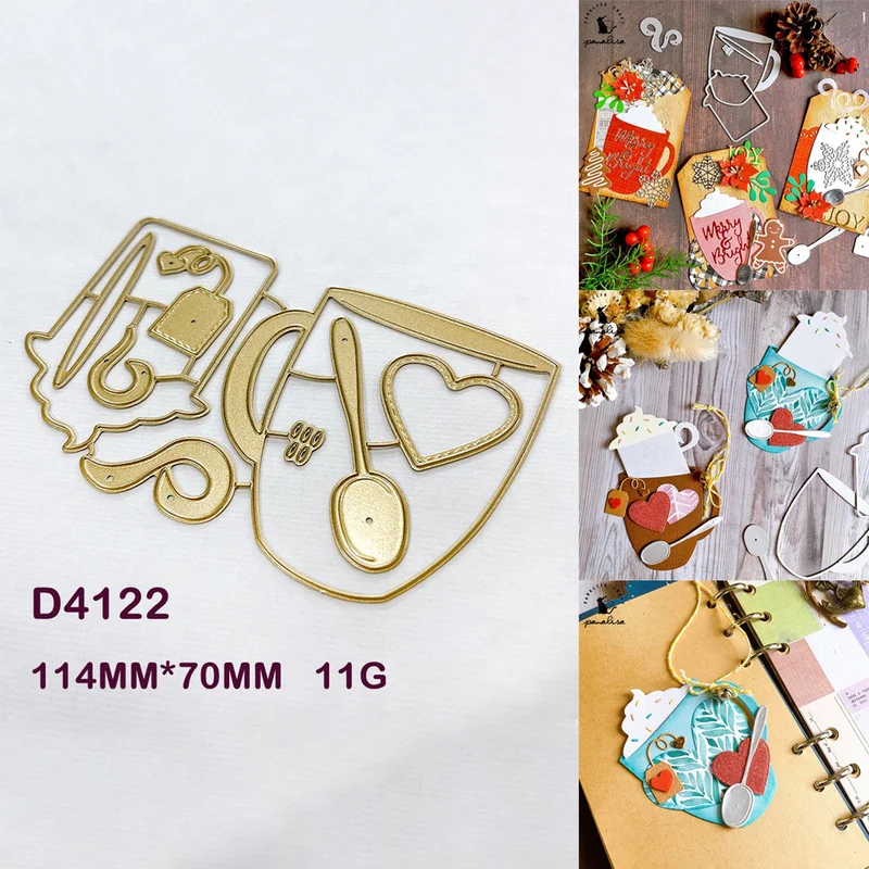 Coffee Mug Cup Heart Spoon Metal Cutting Dies Hot Cocoa Cup Die Cuts for DIY Scrapbooking Album Christmas Greeting Card Making