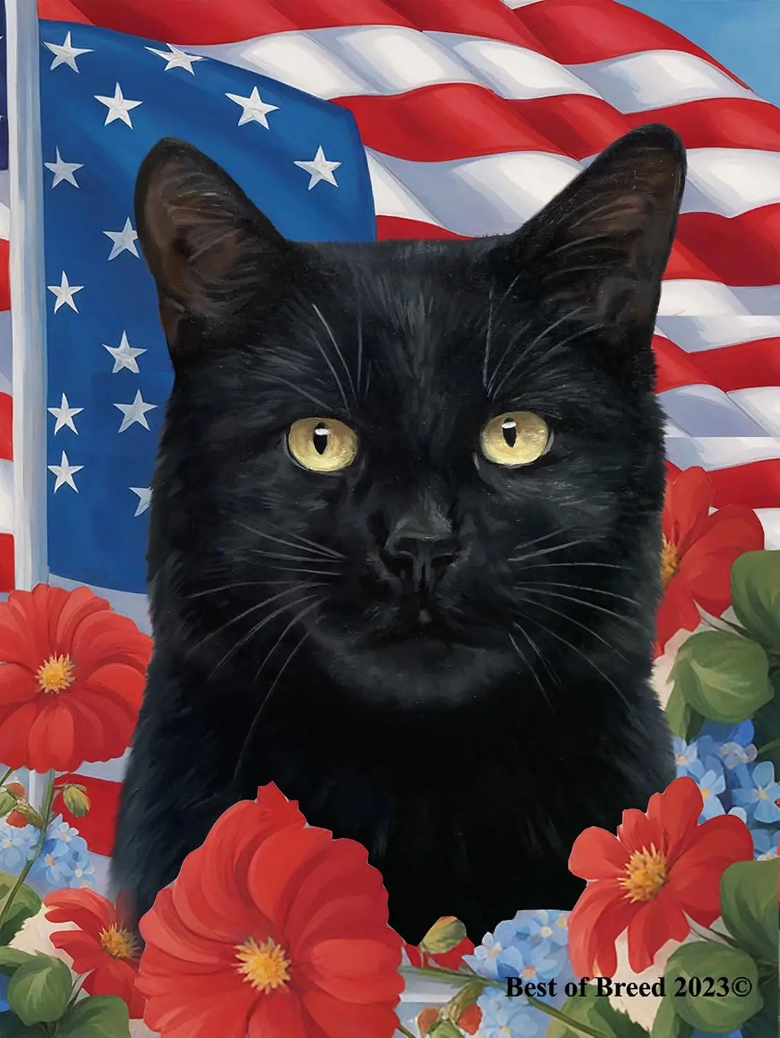 Shorthair Black Cat - Best of Breed All-American Patriotic I Garden Flag