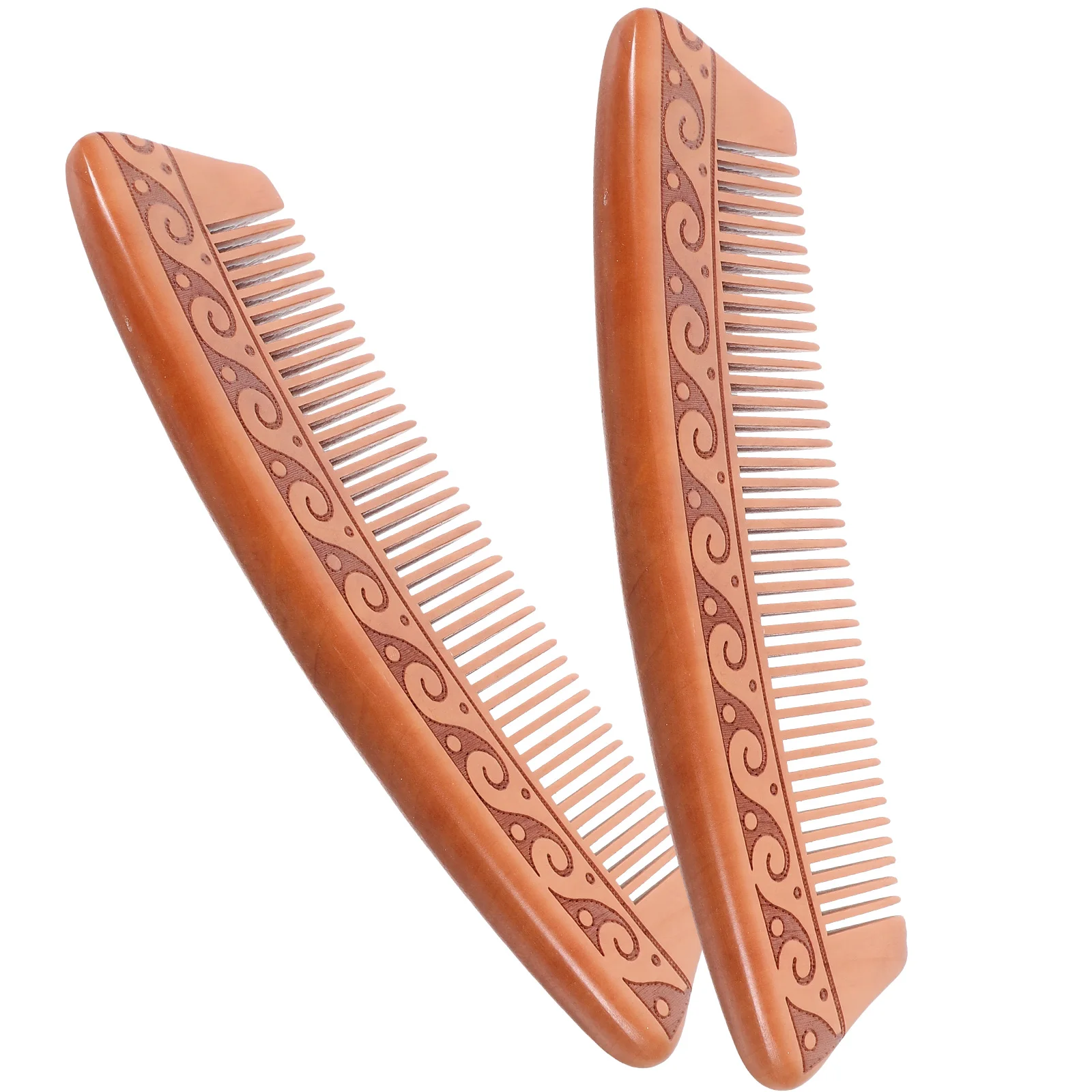 

2Pcs Anti Static Solid Wood Hair Combs 16cm Wave Pattern Double Sided Carving for Men Women Detangling Scalp Massager Wooden