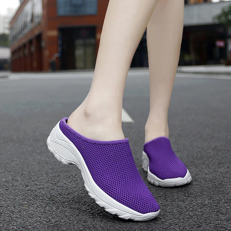 Women's Half Slippers Summer Breathable Mesh Platform Shoes Baotou Casual Shoes Light Walking Slipper Lady Loafers Zapatos Mujer