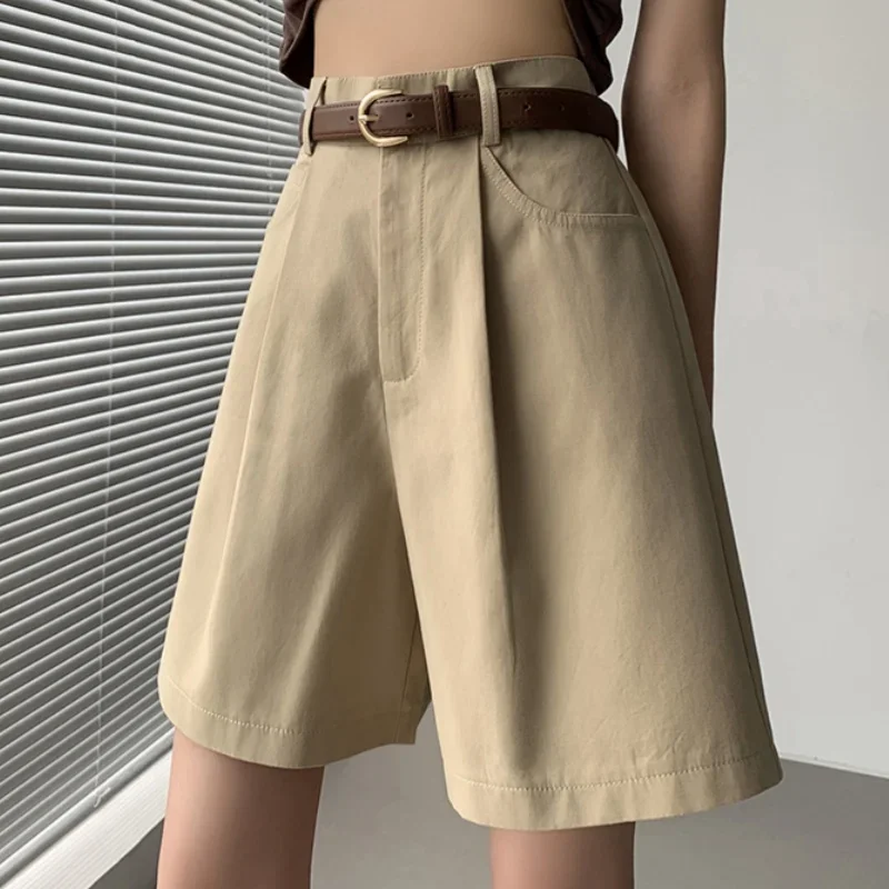 

Vintage Cotton and Linen Women's Cargo Shorts Pants 2025 New Summer High Waist Solid Casual Loose Wide Leg Shorts for Women