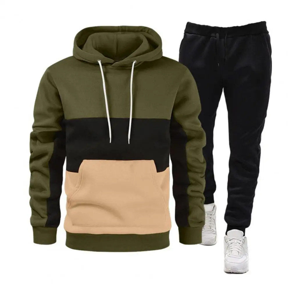 Men Hooded Sweatshirt Men's Contrast Color Hoodie Pants Set for Spring Fall Sportswear Kit with Drawstring Sweatshirt Elastic