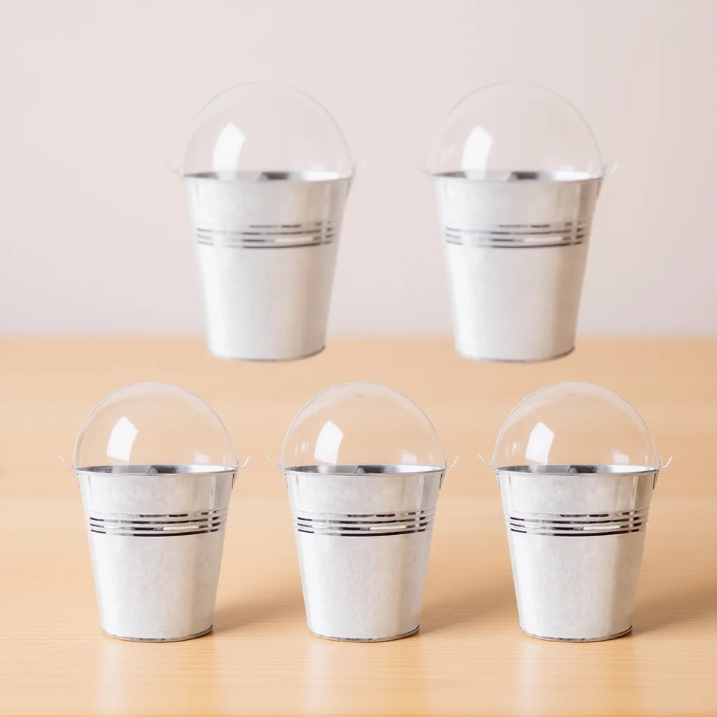 

5pcs Small Flower Ice Bucket Mini Metal Snack Storage Bucket For Fries Chips Fried Chicken Party Serving Bar Tool Tin Container