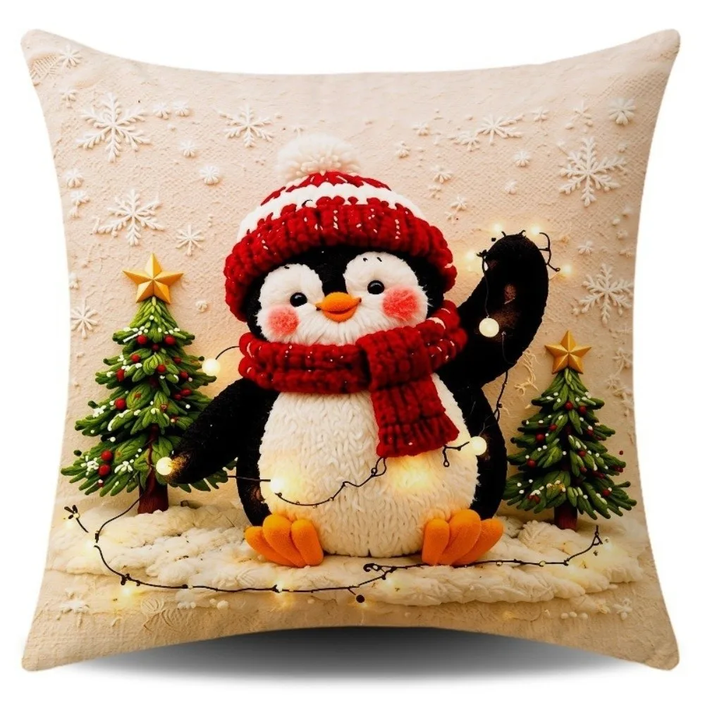 Xmas Soft Christmas Pillow Covers Tree Reindeer Throw Cushion Case Penguin 2D Printed Xmas Pillowslip Bedroom