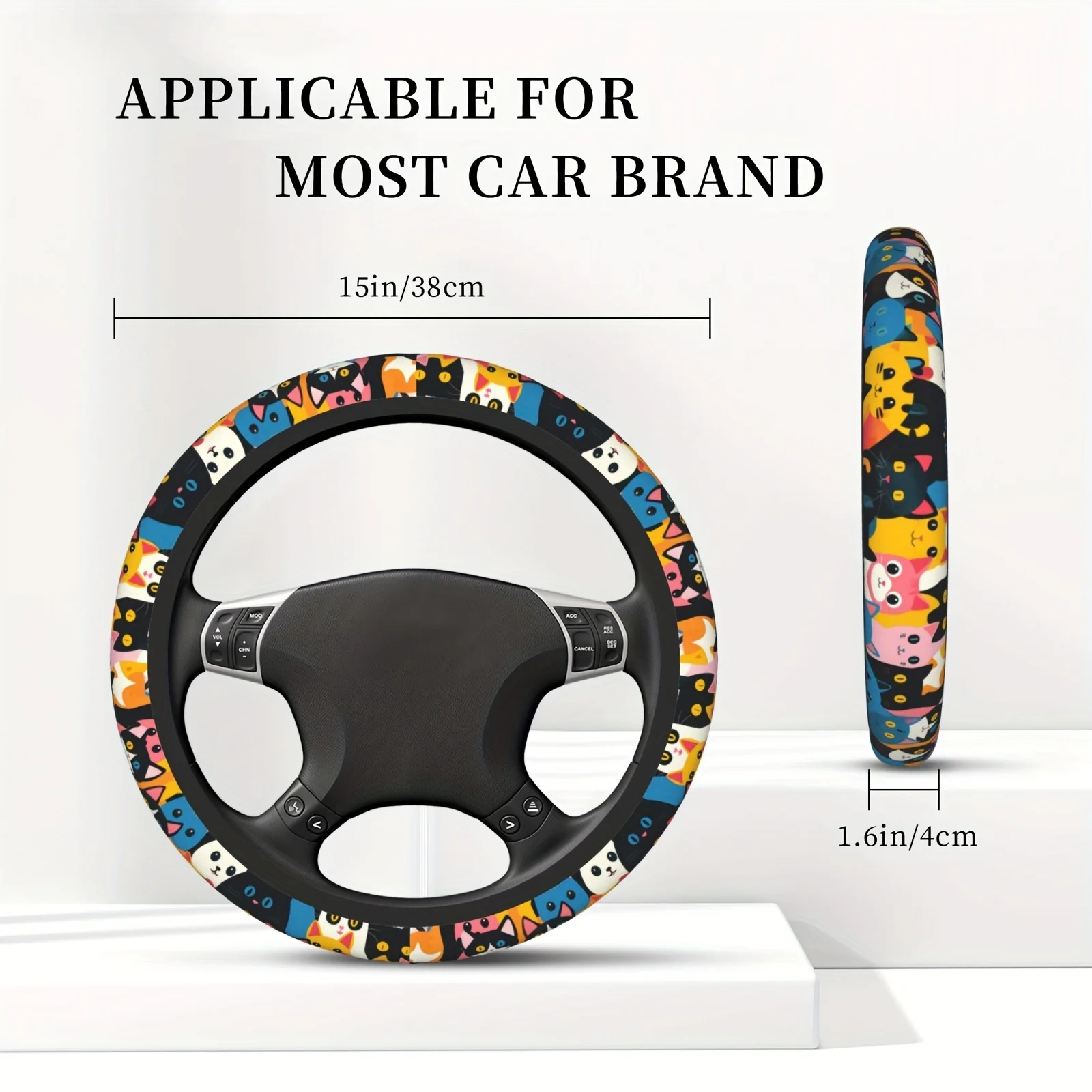 Group of Cute Kittens Elastic Steering Wheel Cover Universal 15inch Anti-slip Steering Wheel Cover