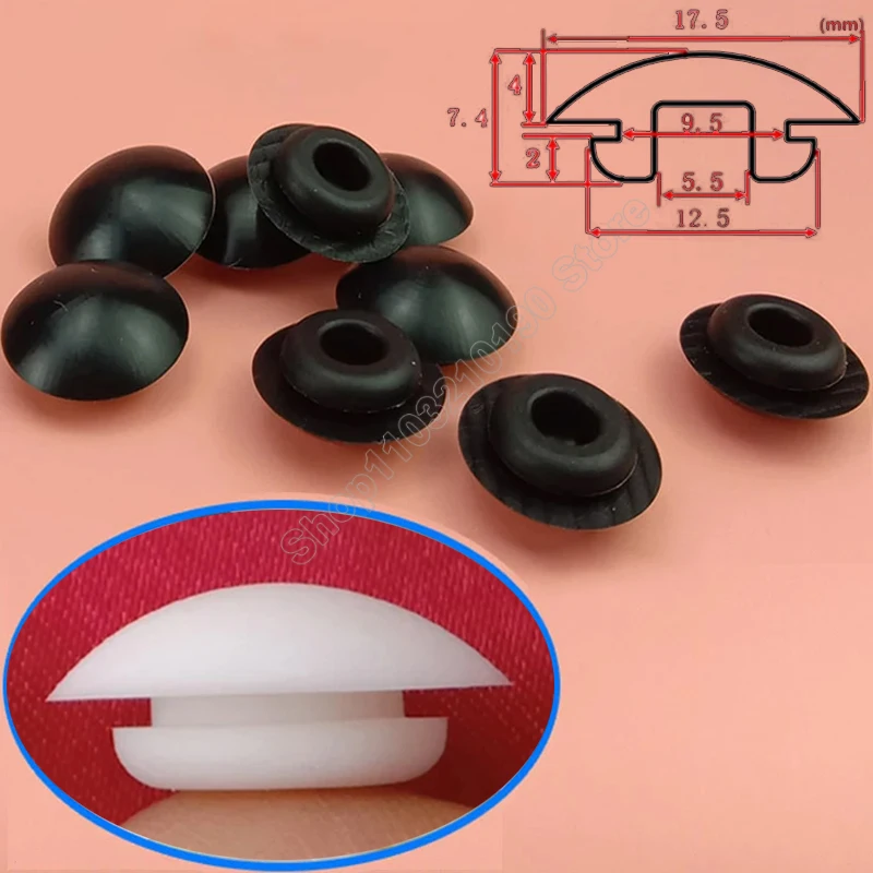 

9.5mm Snap-on Hole Plugs Silicone Rubber Seal Stoppers Blanking End Caps HIGH TEMP Soft Sealing Curved Covers Plug White & Black