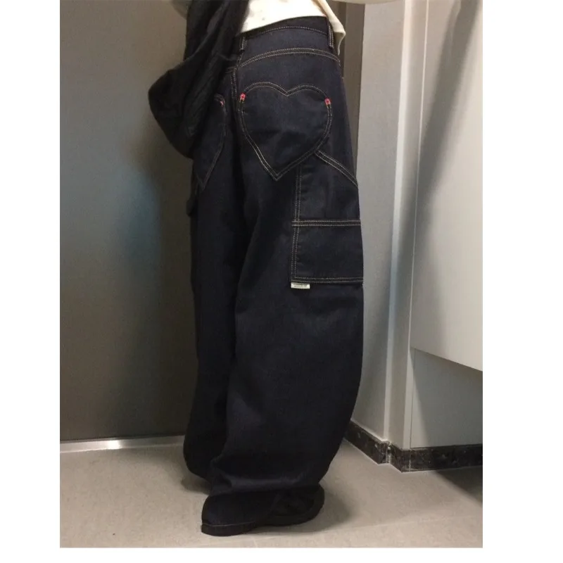 

Casual Red Button Large Pocket Workwear Long Pants High Waist Denim Fabric Spring Summer Autumn Winter Universal plus Size Lo...