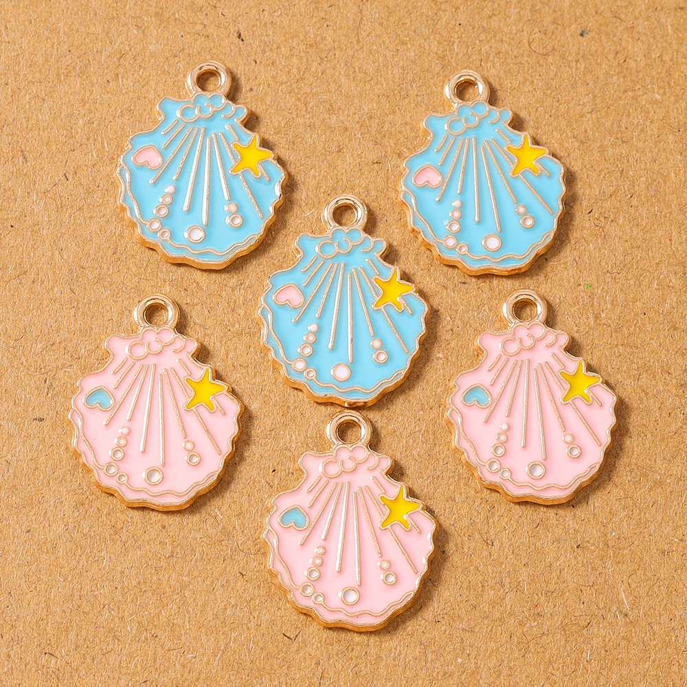 จี้เปลือกหอยเคลือบสีน่ารัก 10 ชิ้น สำหรับทำเครื่องประดับ สร้อยคอ ต่างหู กำไลข้อมือ DIY อุปกรณ์ทำมือ