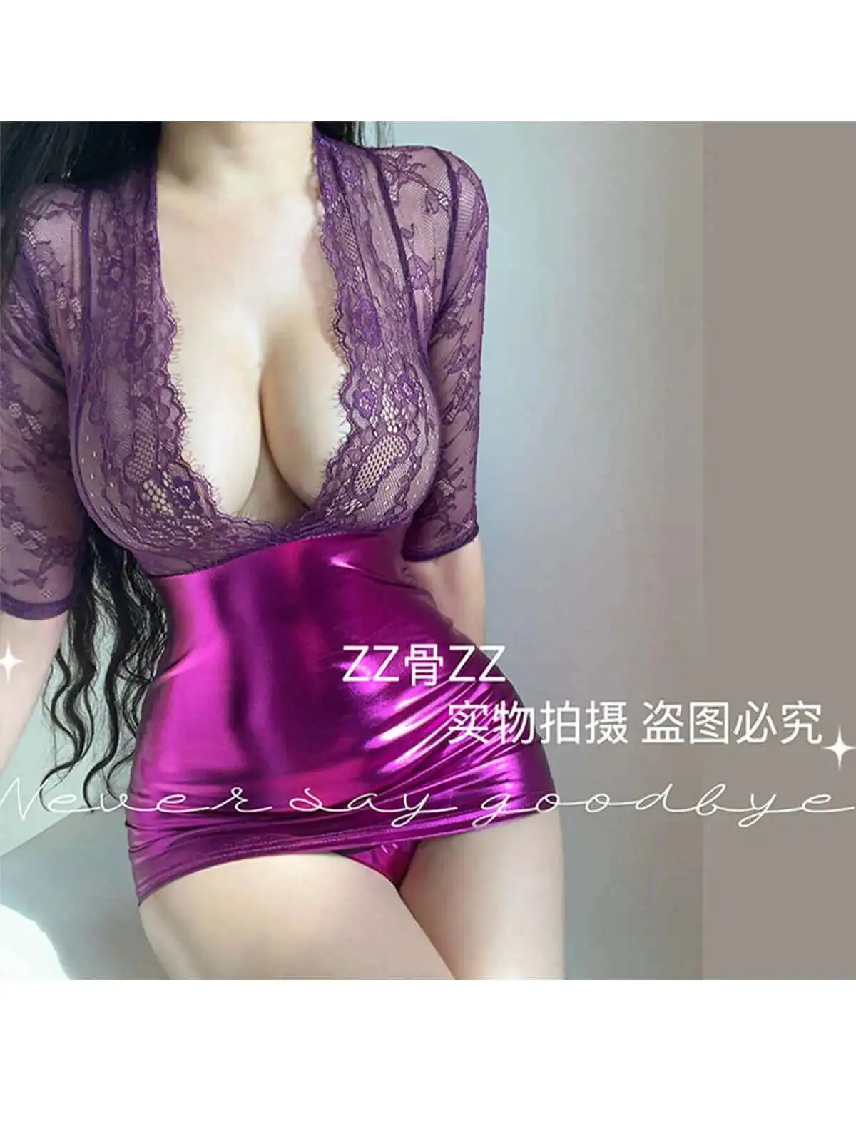 Frühling Neue Spitze Spleißen V-ausschnitt Zeigen Brust Transluzenten Sexy Tasche Hüfte Einfarbig Kleid Elegante Mode Sexy Frauen Kleid