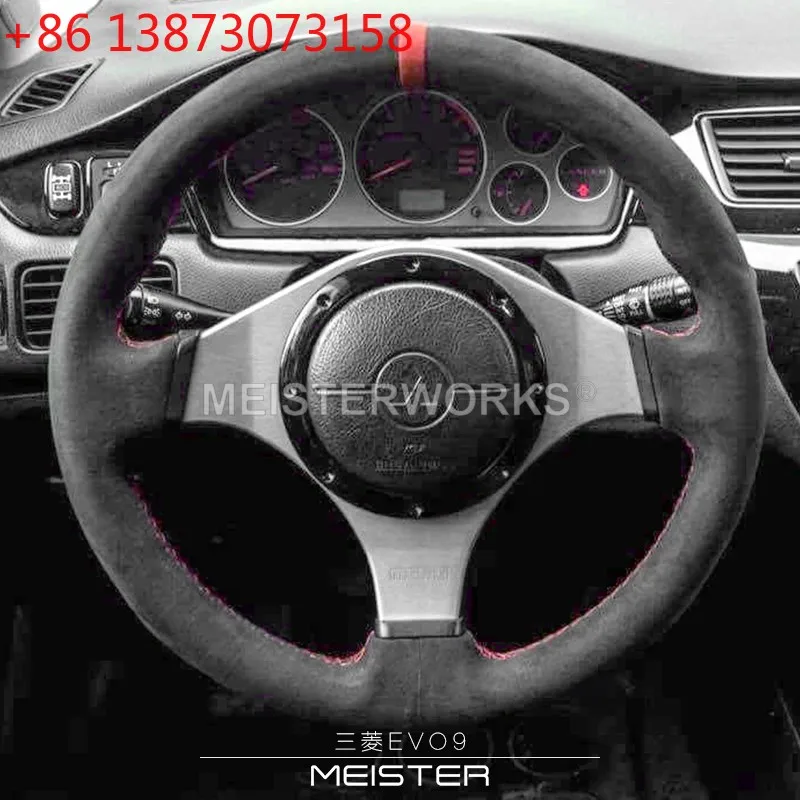 DIY suede Car Steering Wheel Cover Braid Red stitching interior For Mitsubishi Lancer Evolution 8 Lancer Evo 9 2005-2007