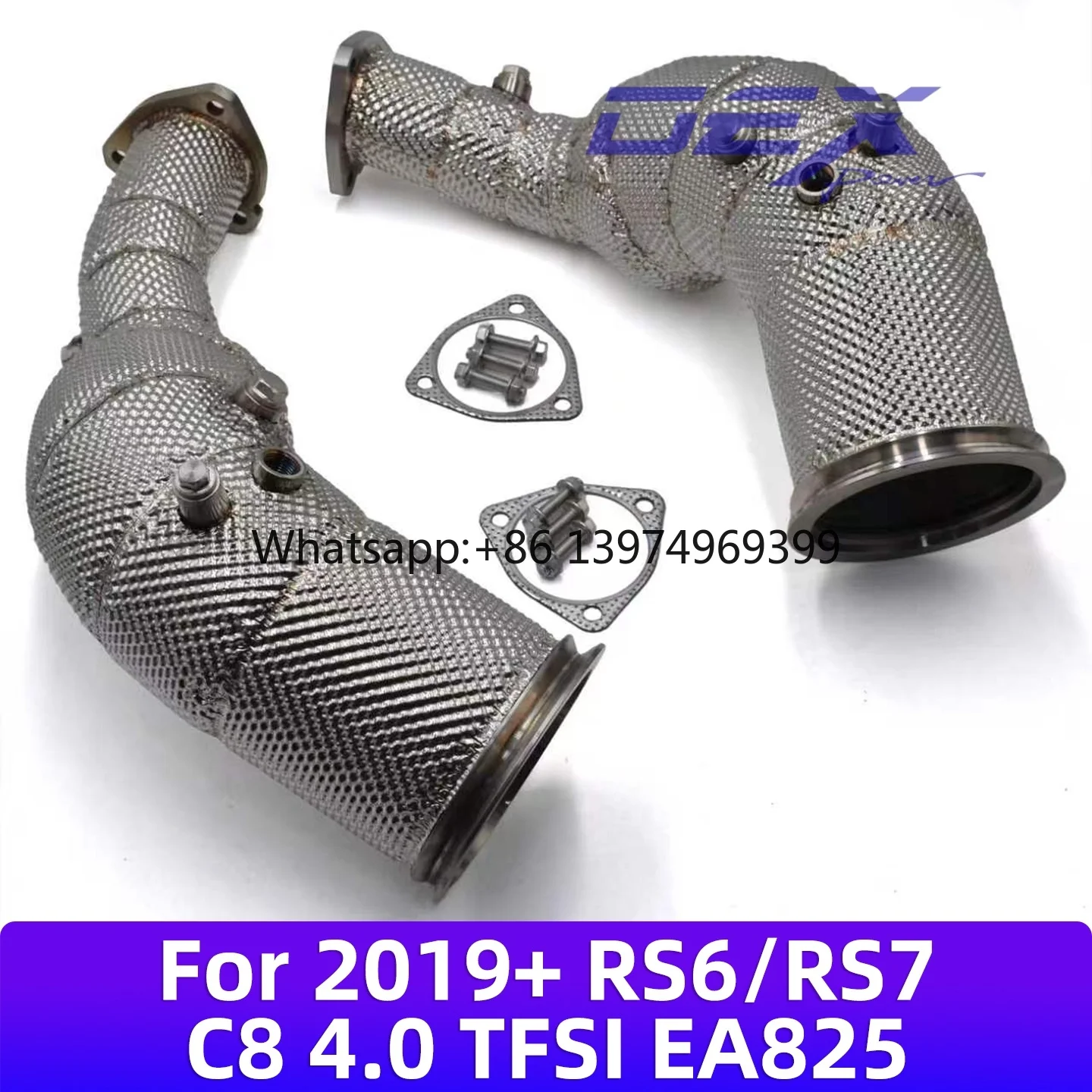 DEX Downpipe for 2019+ RS6/RS7 C8 4.0 TFSI Biturbo V8 EA825 DJPB/DWLA/DYGB/DYGA SS304 Heat Shield Performance Exhaust Down Pipe