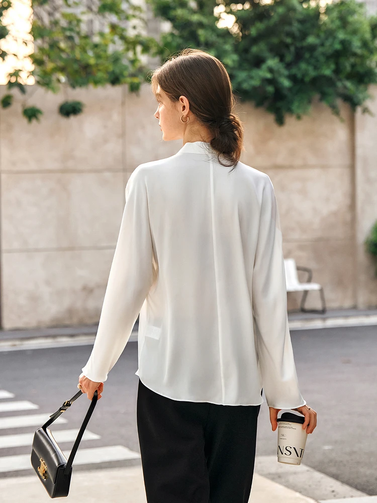 OLrain Women's White Shirts 2025 Autumn Office Lady V-neck Female Shirts Elegant Button Long Sleeve Ladies Shirt M57CC95912