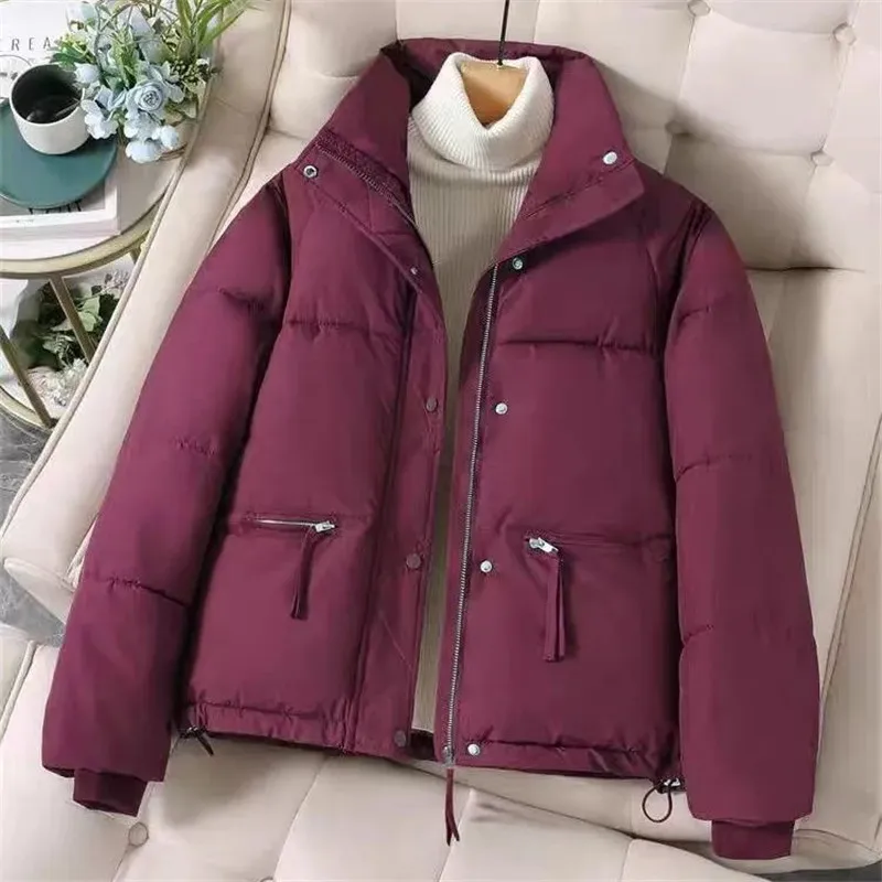 

Autumn Winter New Women Cotton-Padded Jacket Short Parkas Stand-UP Collar Warm Cotton Coat Female Outwear