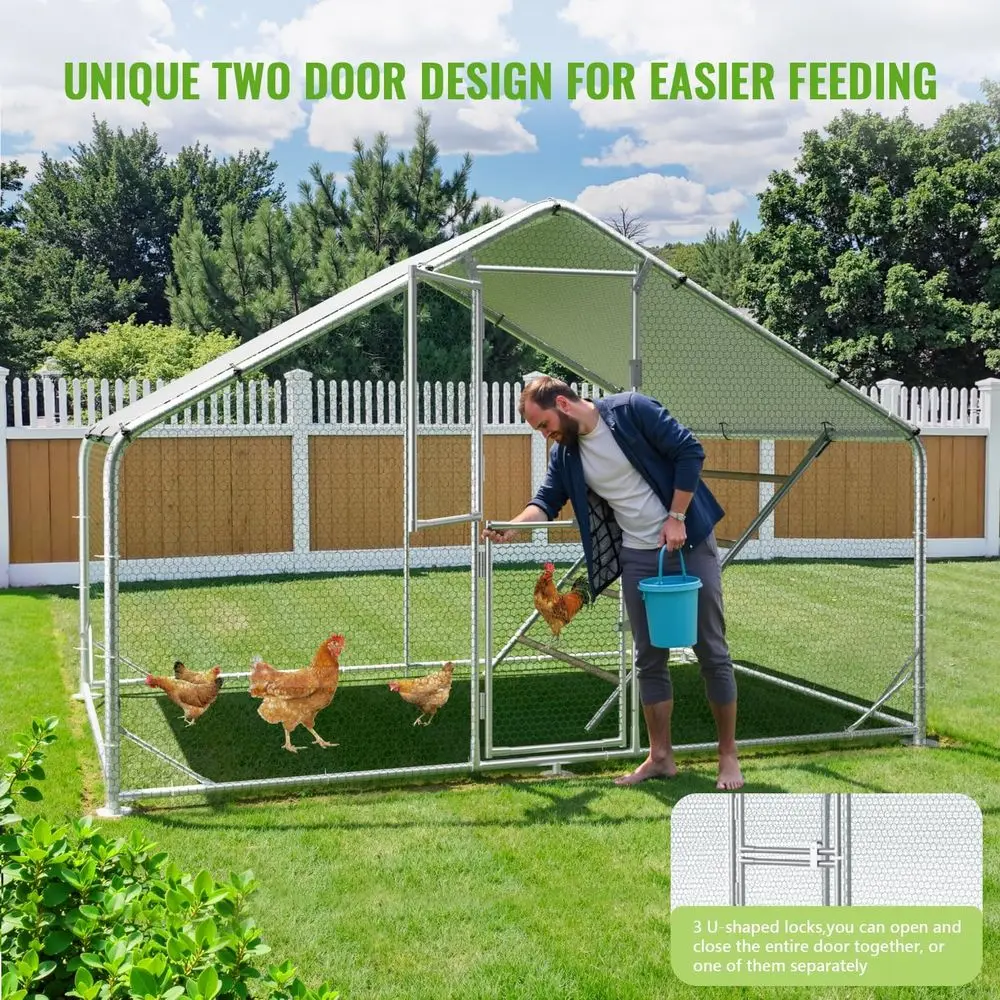 10x6.5ft Spire Roof Chicken Coop with Covered Run and Roosting Bar for Backyard