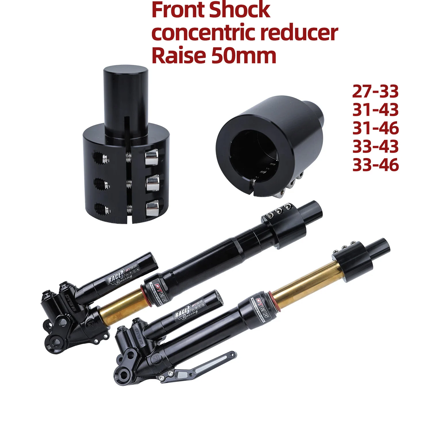 1pair reducing coupling Raised 50mm Extender Universal Motorcycle/E-bike Raiser,Lift Adapter for Scooters Front Shocks
