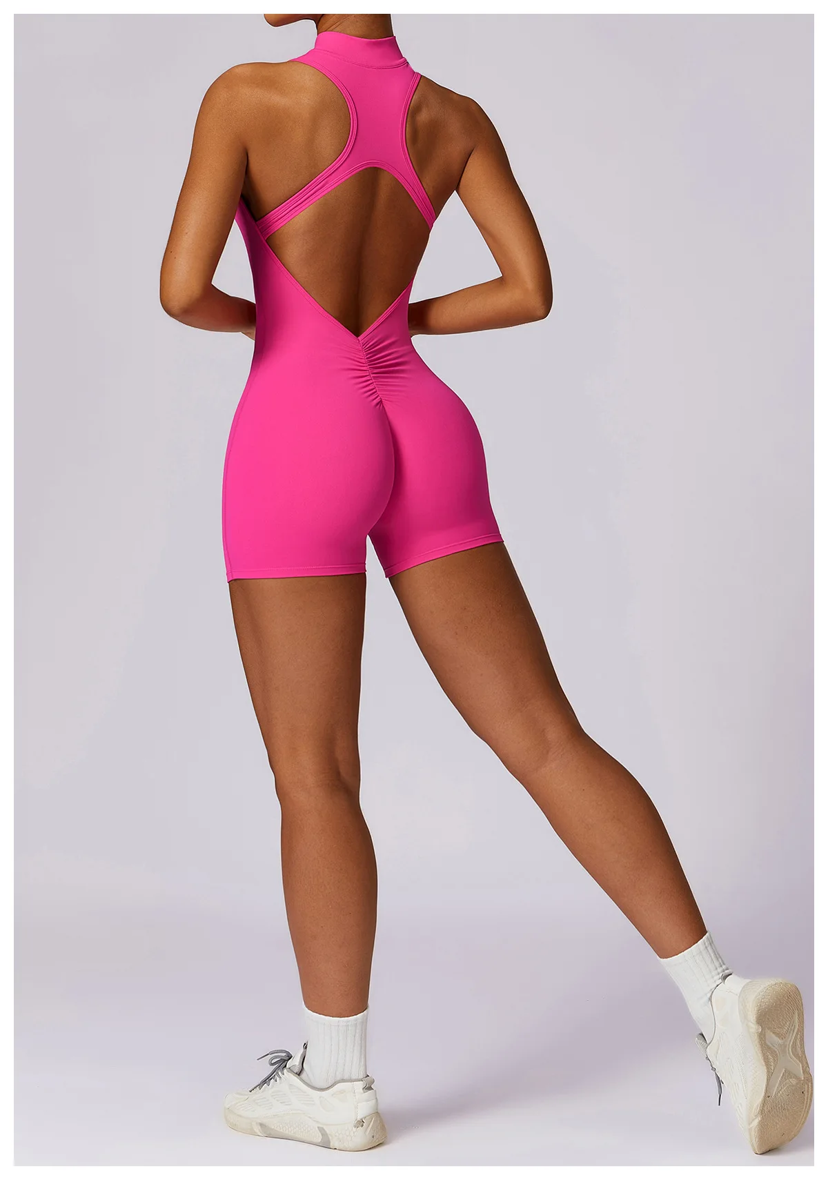 Sexy V Back Scrunch Sports Yoga Jumpsuit Women Gym Rompers Zipper Sleeveless One-Piece Suit Sportswear Bodysuits Sportswear