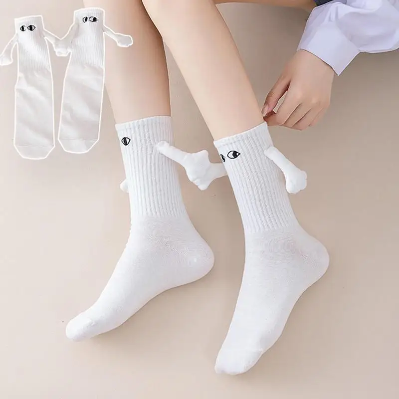 Men Women Sock with Magnetic Hands 3D Doll Couple Holding Hands Socks Mid Tube Cute Socks Funny Gift for Friend Family Couples