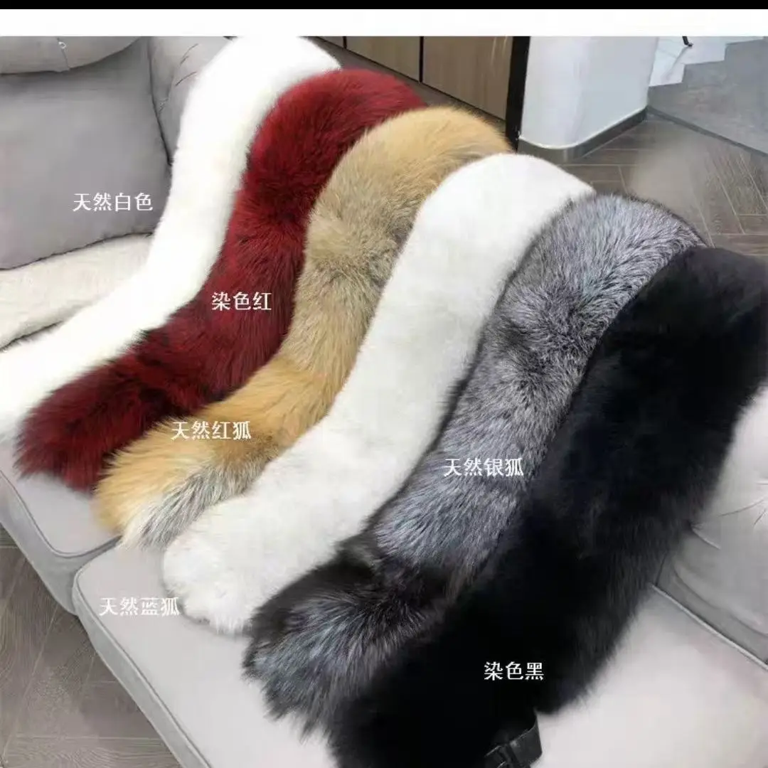 Winter Fox Fur Scarf Long Fur Collar Silver Fox Real Fur Shawl Russian Scarfs For Ladies Neck Luxury Fashion Scarves Womens