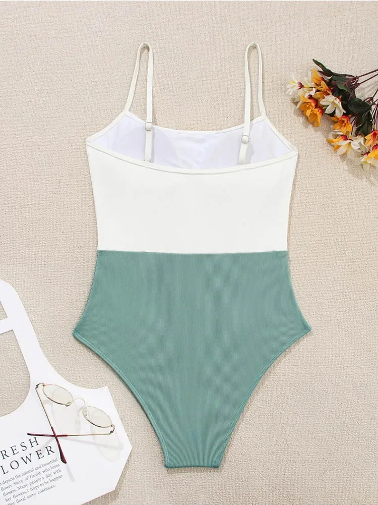 Riseado prążkowany strój kąpielowy jednoczęściowy seksowny strój kąpielowy kobiety Colorblock body Backless Monokini nowy damski strój kąpielowy na