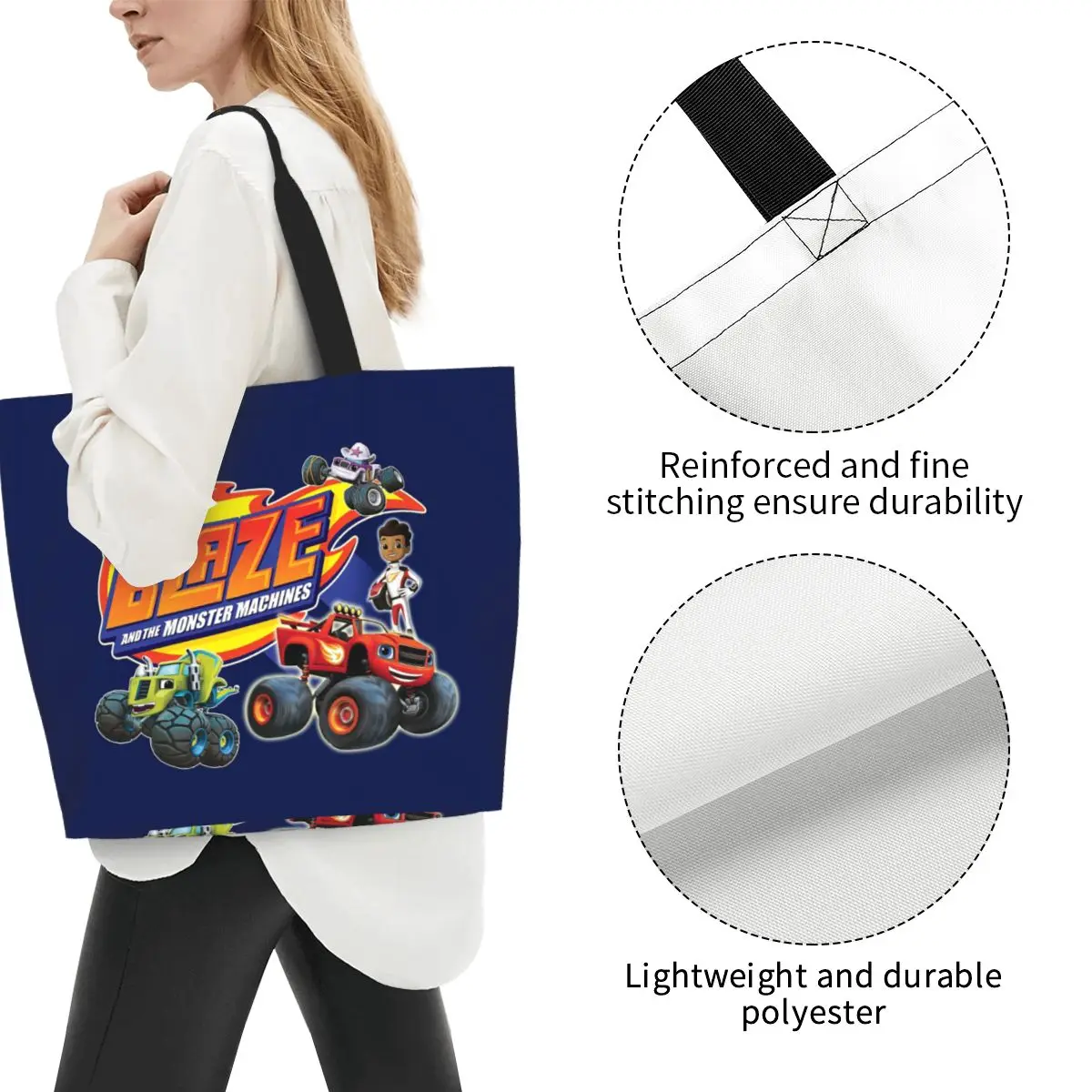 Blaze And The Monster Machines Crew Shopping Tote Bag Canvas Large Capacity Shoulder Bags Shopper Grocery Handbag for Women