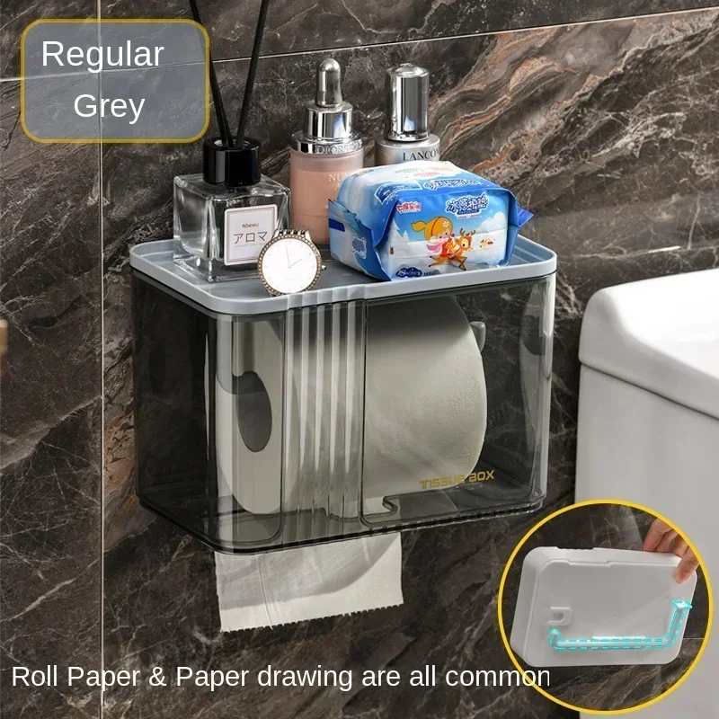 

Stainless Free Punch -free Tissue Storage Box Yellow Custom Bathroom Large Capacity Wall Mounted Steel Tissue Boxes Storage Rack