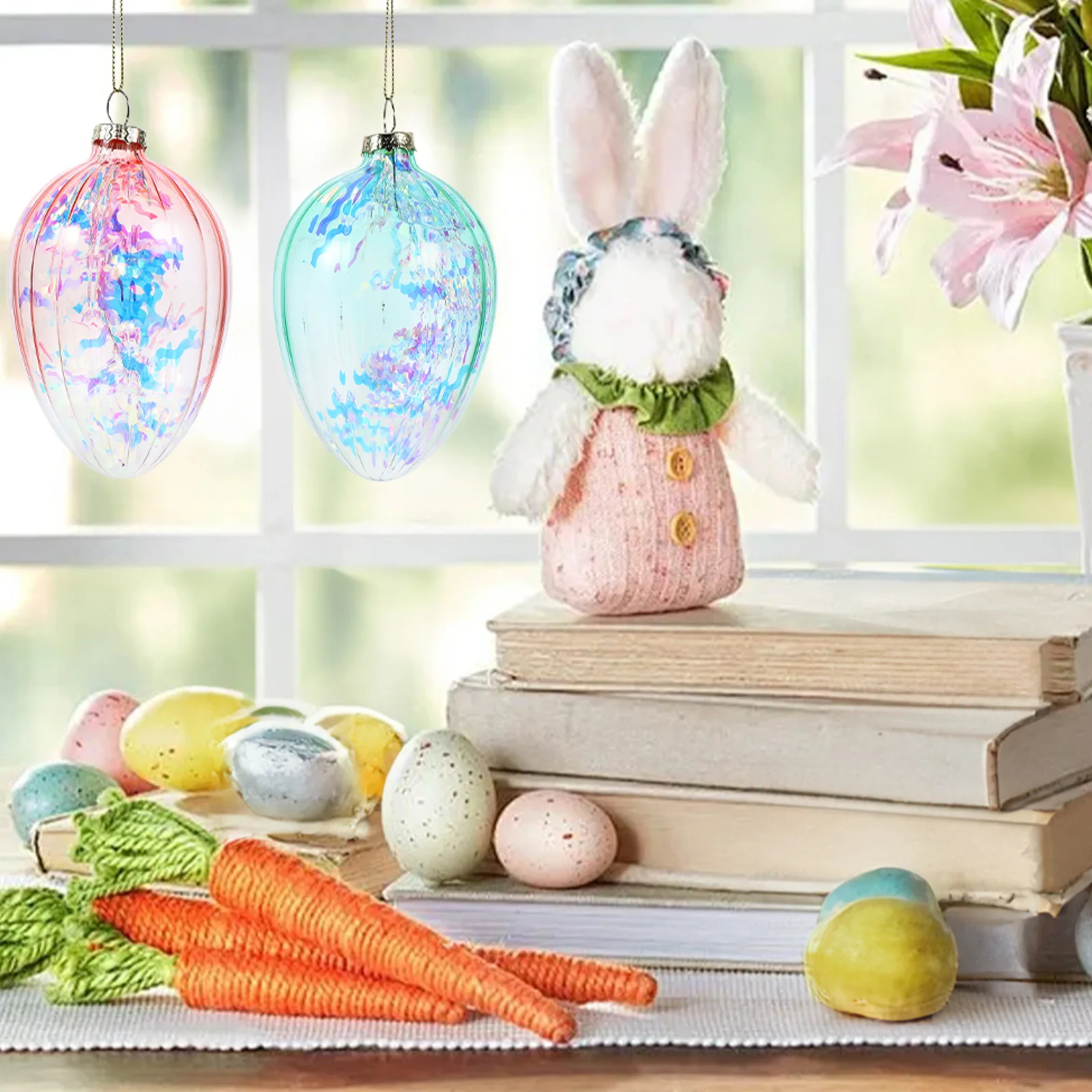

2Pcs Glass Easter Egg Decorations Hanging Pendant for Easter Party Home Festival Scene Hanging Ornaments Festival Style Decor