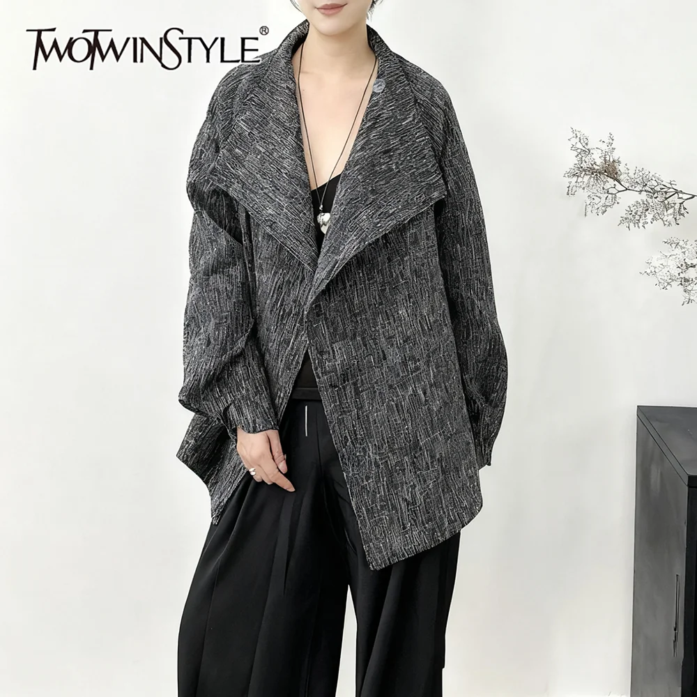 

TWOTWINSTYLE хитовый цвет, шикарная куртка на пуговицах, женские свободные минималистичные женские куртки с лацканами и длинными рукавами, осенняя мода, новинка