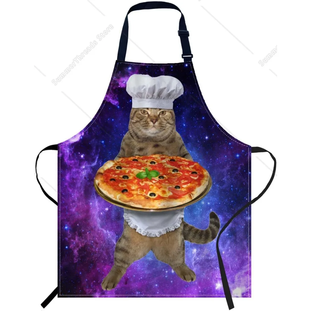 Lustige Katze mit einer großen Pizzaschürze mit verstellbarem Hals für Männer und Frauen, geeignet für Zuhause, Küche, Kochen, Chef, Grill