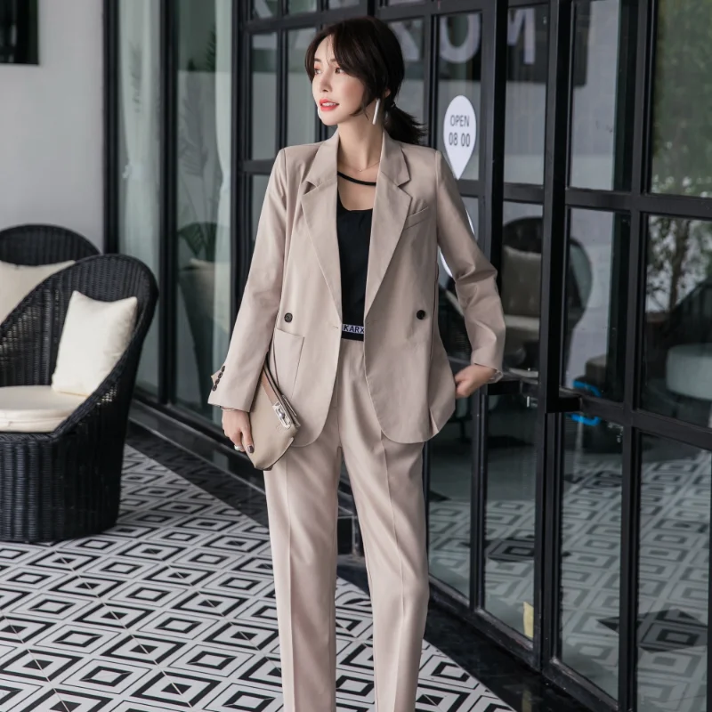 

2023 Fashion New Blazers Two Piece Sets Womens Outifits High Waist Elastic Pencil Pants Suits Office Wear Femme