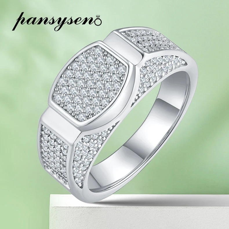 

PANSYSEN High Quality 925 Sterling Silver D Color VVS1 Full Moissanite Ring for Men Wedding Engagement Fine Jewelry Ring Gift