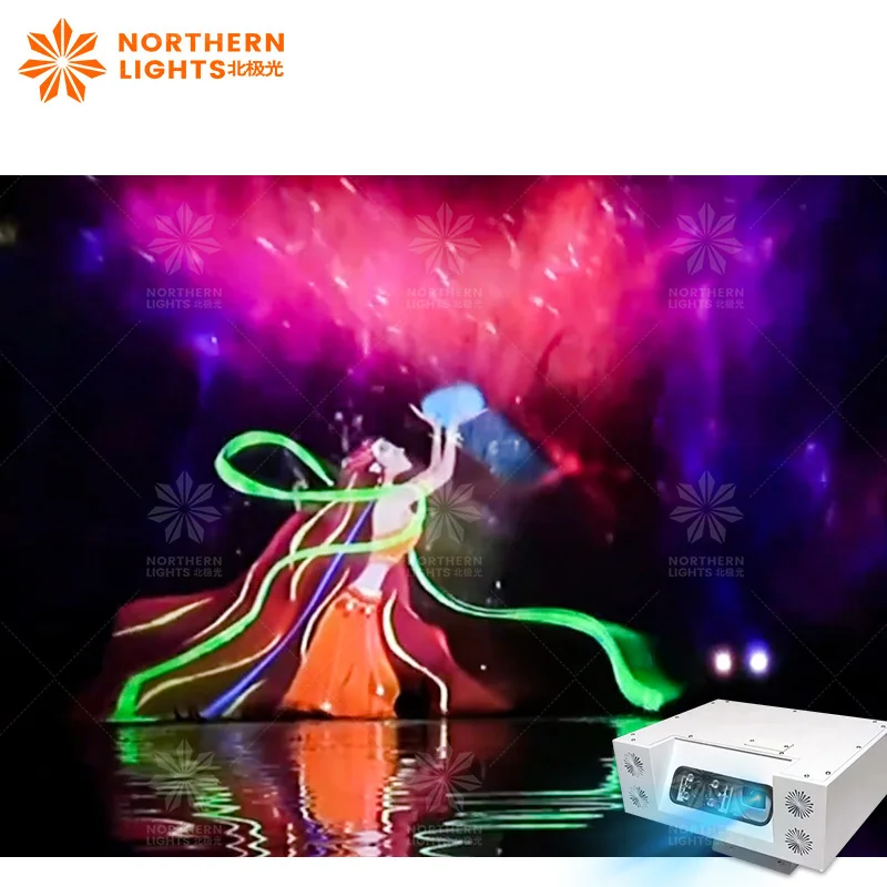 Northern Lights Lake Musical Fountain Water Screen Show Movie Fog Screen Projection 3D Mapping With System
