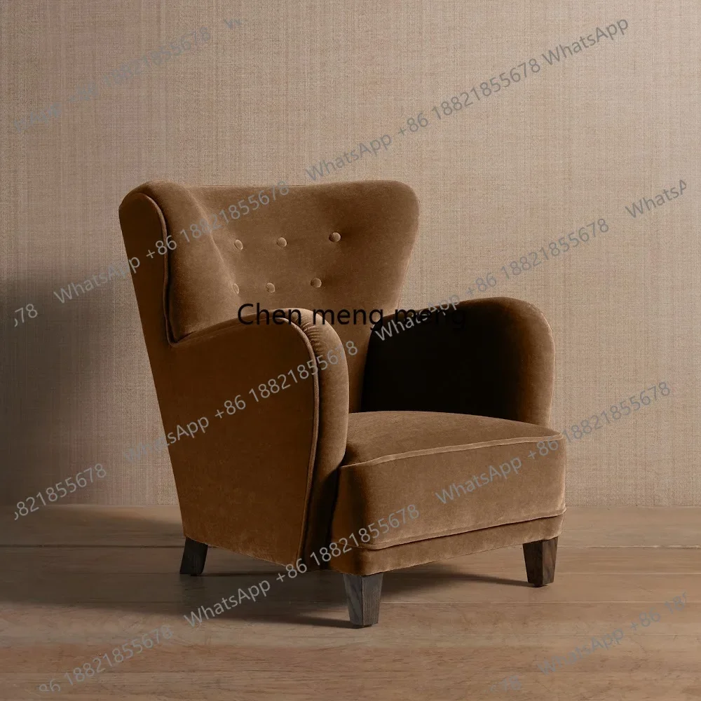 

French Minimalist Solid Wood Fabric Single Seat Living Room Sofa Leisure Discussion Tiger Chair