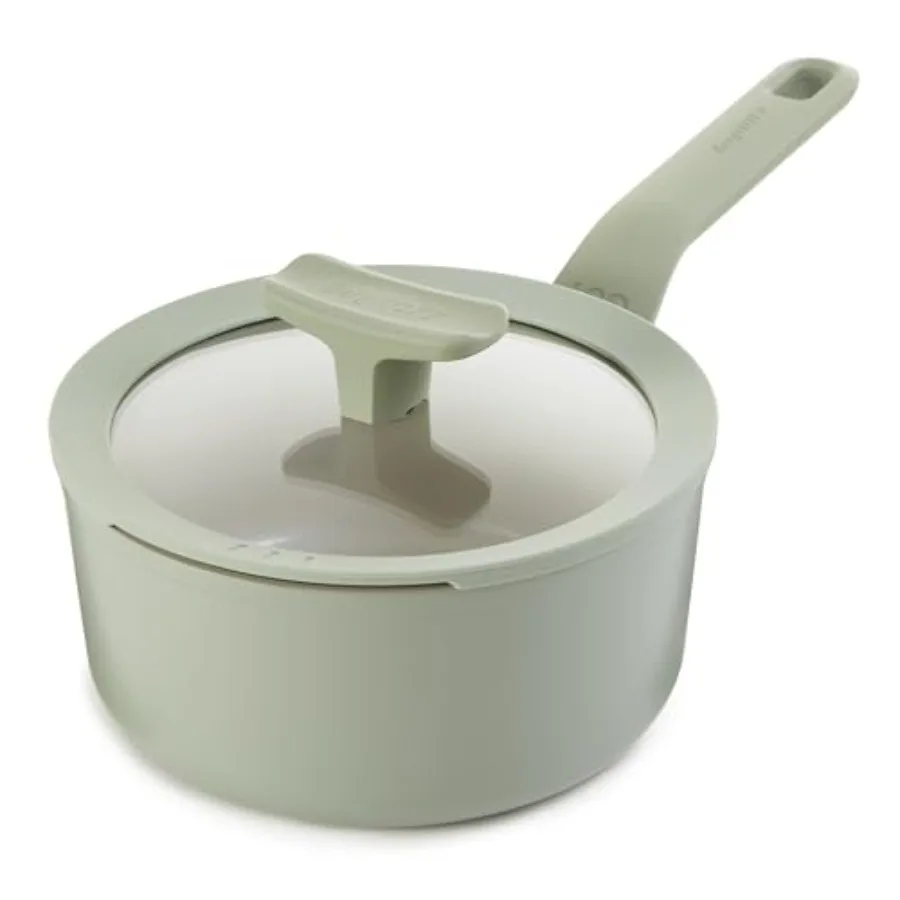 

Balance Nonstick Ceramic Saucepan 7" 2.1qt. with Multifunctional Glass Lid Recycled Aluminum Nontoxic CeraGreen Nonstick Coatin