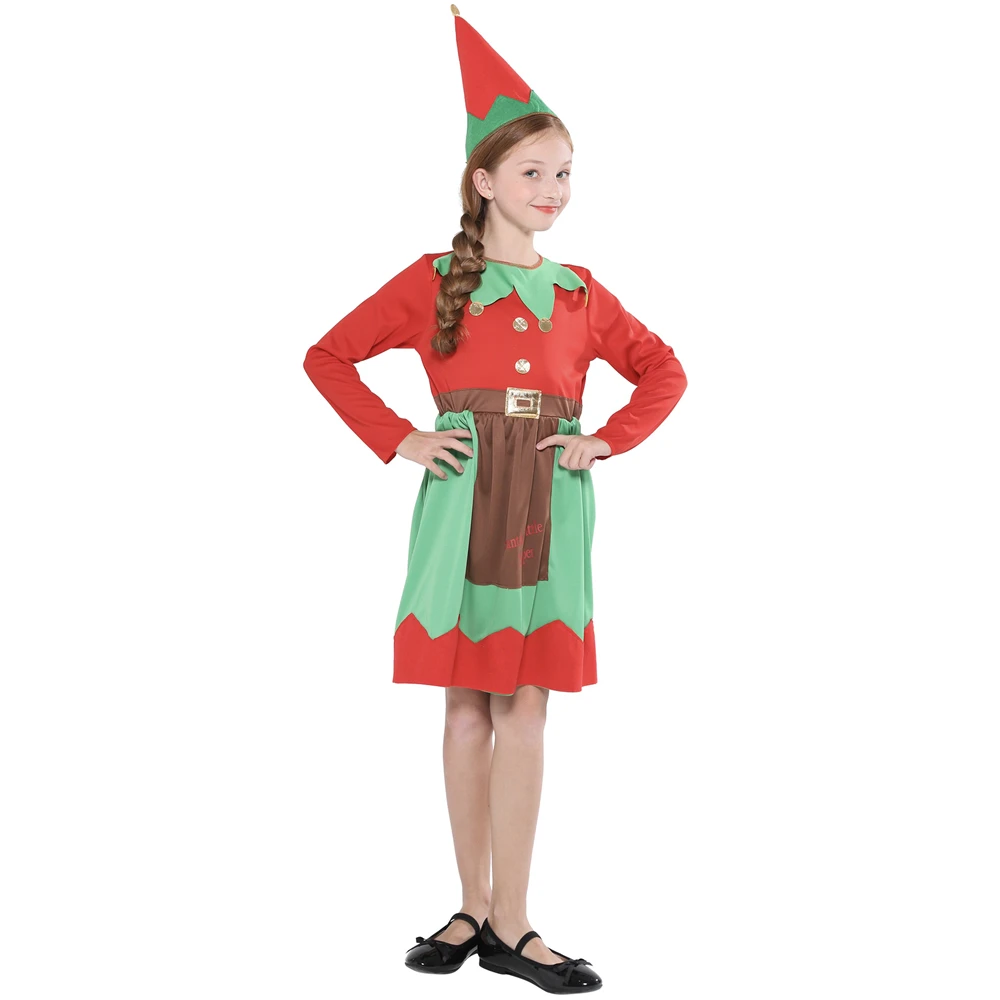 

Girls Christmas Carnival Party Role-playing Costume Children Xmas Elf Dress Hat Suit Kids Cosplay Uniform Outfits Birthday Gift