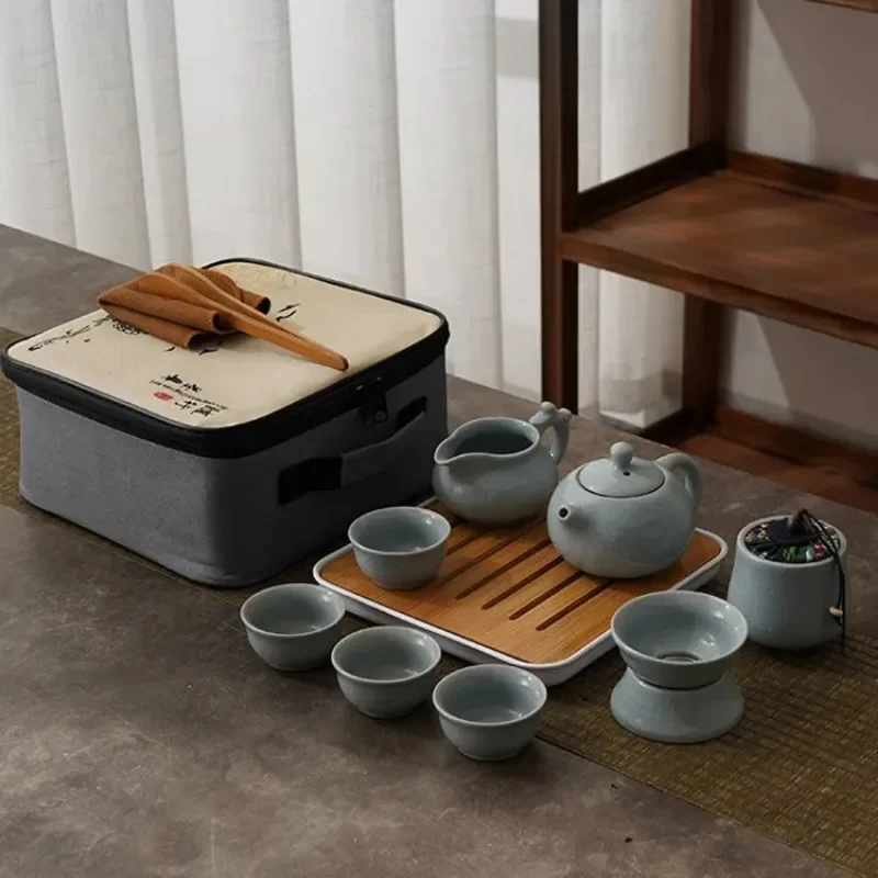 

Travel Ceramic Kung Fu Tea Set Tray Full of Portable Storage Package pot cup