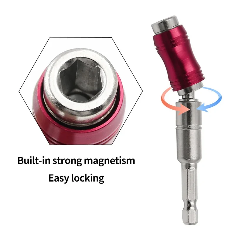 1PC 赤 1/4 "ピボット磁気ネジドリルビット先端ホルダードライバー木工ツールクイックチェンジロックガイドビット延長